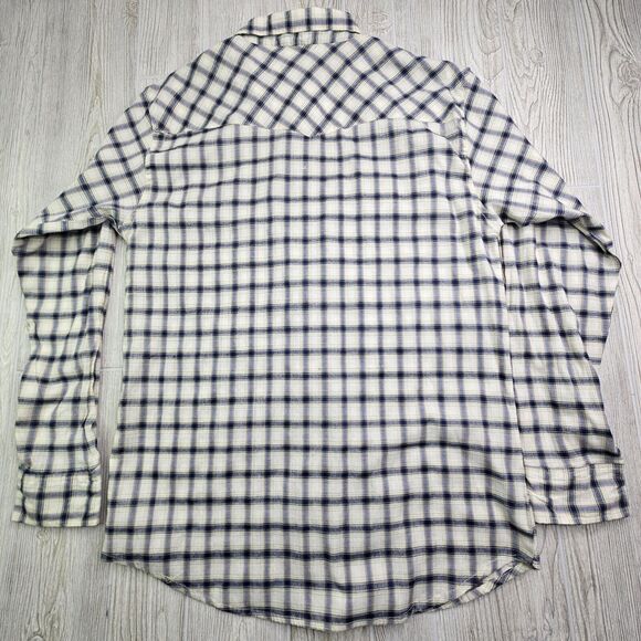 Real Ranch Shirt Mens L Large Blue Khaki‎ Pearl Snap Long Sleeve Western - Picture 9 of 9